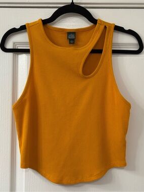 Mustard Ribbed Cutout Crop Tank